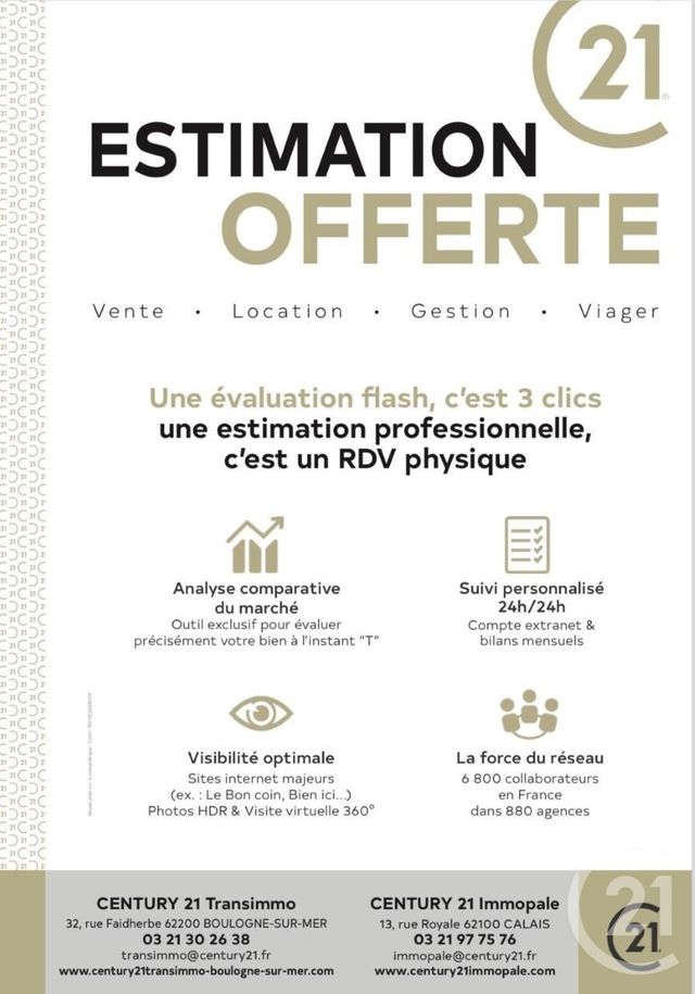 Afficher la photo en grand Appartement F2 à vendre - 2 pièces - 61.0 m2 - CALAIS - 62 - NORD-PAS-DE-CALAIS - Century 21 Immopale