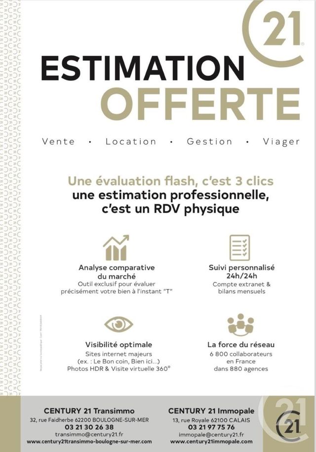 Afficher la photo en grand Appartement F3 à louer - 3 pièces - 78.0 m2 - CALAIS - 62 - NORD-PAS-DE-CALAIS - Century 21 Immopale