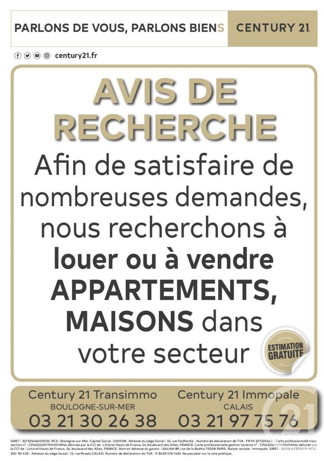 Appartement F1 à louer - 2 pièces - 32.44 m2 - CALAIS - 62 - NORD-PAS-DE-CALAIS - Century 21 Immopale